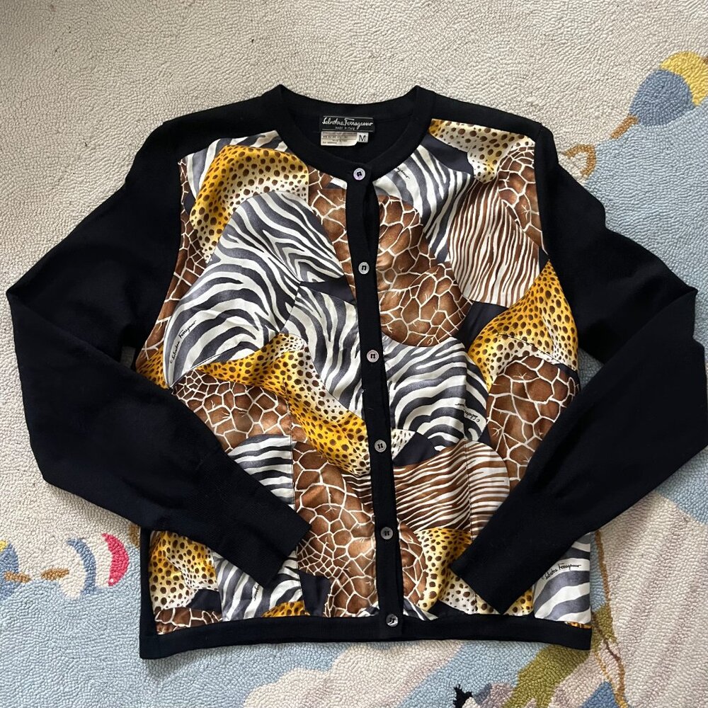 SALVATORE FERRAGAMO Silk wool Cardigan - vintage Medium